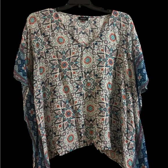 Tolani Multicolor Floral V-Neck Blouse - Picture 1 of 3